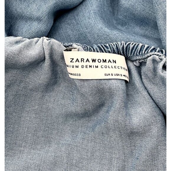 Zara Top Women S Blue Layered Sleeves Off the Shoulders Denim Tunic Peasant - Picture 3 of 7